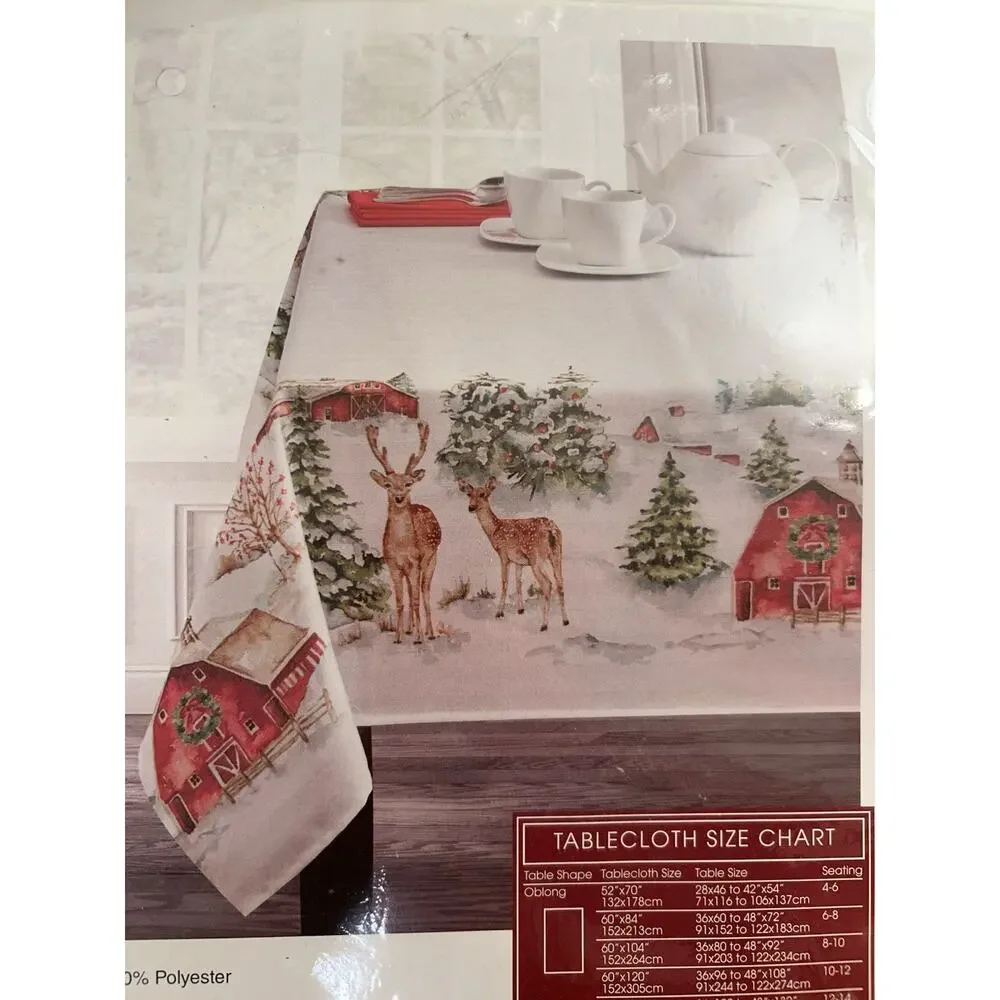 NEW Holiday Tablecloth Easy Care Spill Proof County Holiday Oblong 60